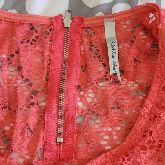 Coral Pink lacey overlay shirt with 1/4zip up back - Picture 3 of 4